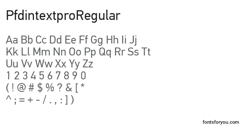 PfdintextproRegular-fontti – aakkoset, numerot, erikoismerkit