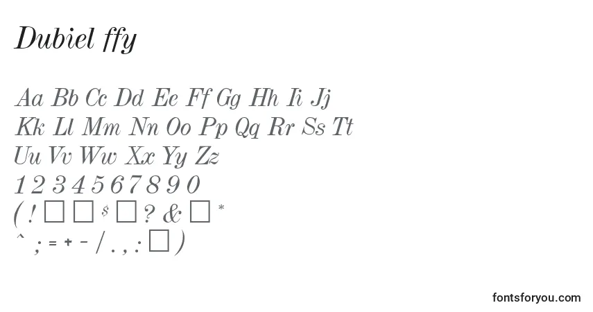 A fonte Dubiel ffy – alfabeto, números, caracteres especiais