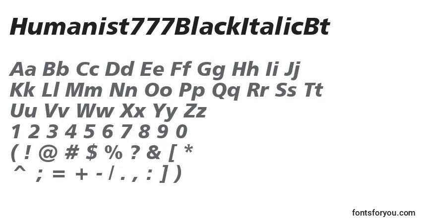 Шрифт Humanist777BlackItalicBt – алфавит, цифры, специальные символы