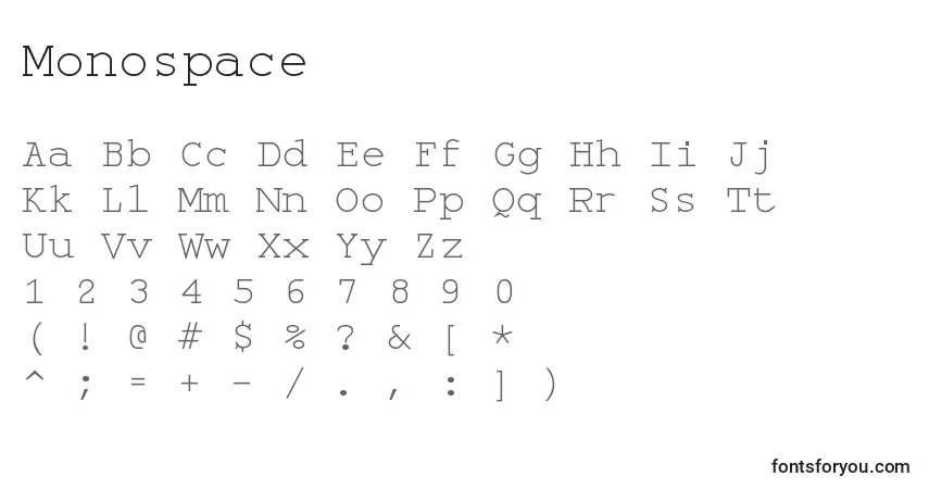 Schriftart Monospace – Alphabet, Zahlen, spezielle Symbole