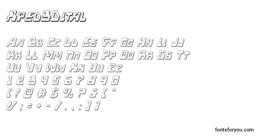 A fonte Xped3Dital – alfabeto, números, caracteres especiais