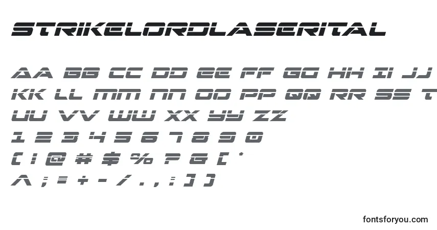 Czcionka Strikelordlaserital – alfabet, cyfry, specjalne znaki