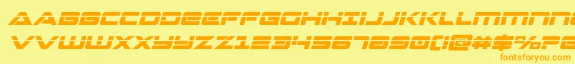 Strikelordlaserital-Schriftart – Orangefarbene Schriften auf gelbem Hintergrund