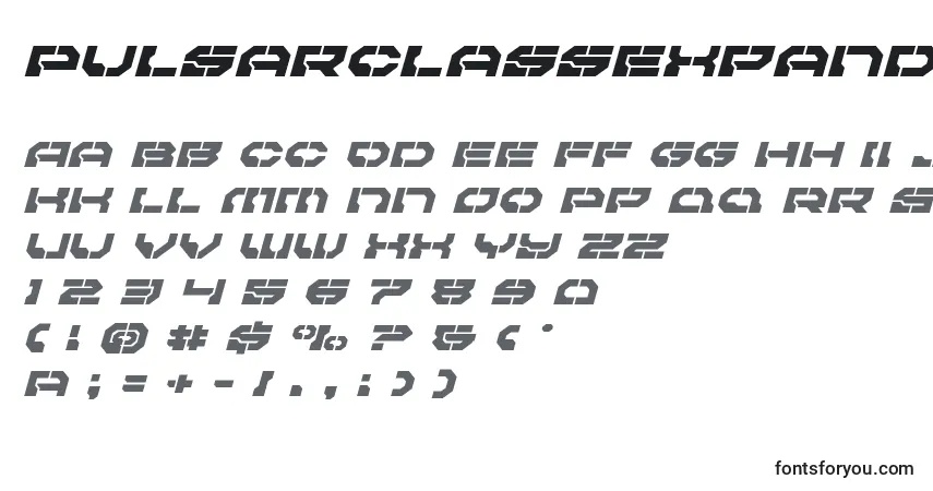 A fonte Pulsarclassexpandital – alfabeto, números, caracteres especiais