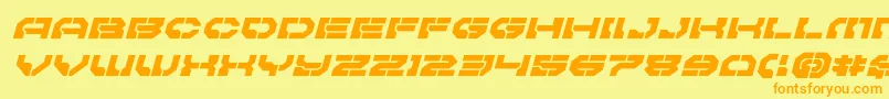 フォントPulsarclassexpandital – オレンジの文字が黄色の背景にあります。