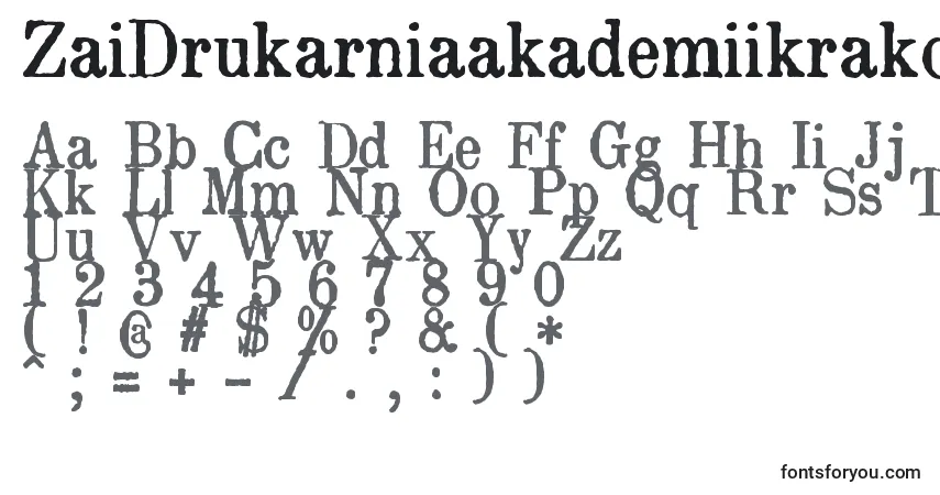 Czcionka ZaiDrukarniaakademiikrakowskiej1674 – alfabet, cyfry, specjalne znaki