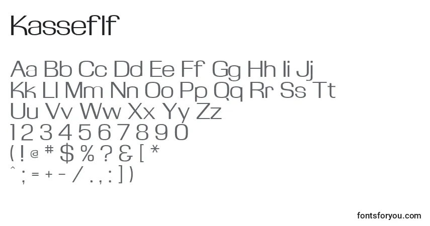 Czcionka Kasseflf – alfabet, cyfry, specjalne znaki