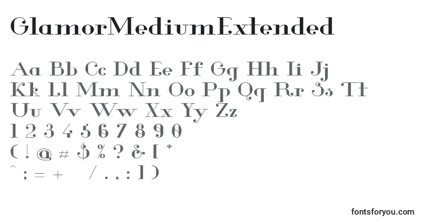 Schriftart GlamorMediumExtended – Alphabet, Zahlen, spezielle Symbole