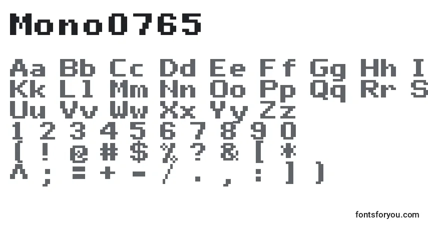 Schriftart Mono0765 – Alphabet, Zahlen, spezielle Symbole