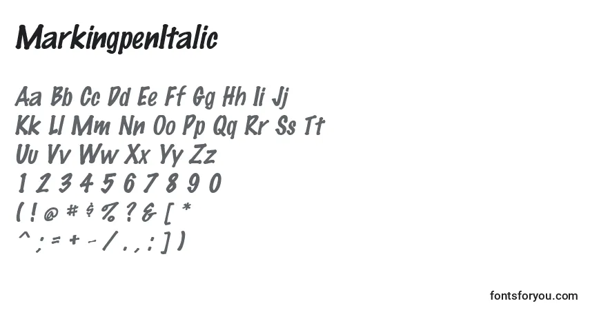 Czcionka MarkingpenItalic – alfabet, cyfry, specjalne znaki