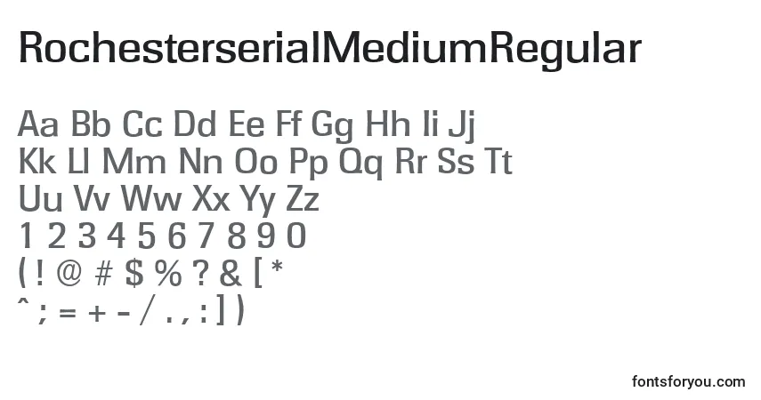 A fonte RochesterserialMediumRegular – alfabeto, números, caracteres especiais