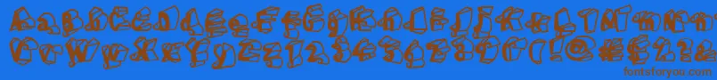 フォントLinotypeHenriDimensions – 茶色の文字が青い背景にあります。