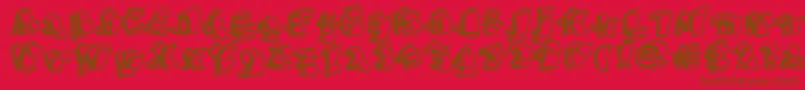 LinotypeHenriDimensions-fontti – ruskeat fontit punaisella taustalla