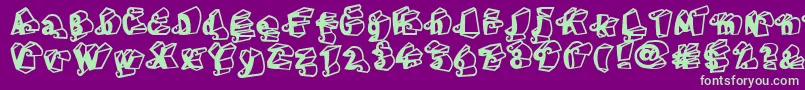 LinotypeHenriDimensions-Schriftart – Grüne Schriften auf violettem Hintergrund