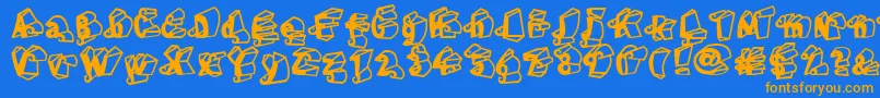 LinotypeHenriDimensions-Schriftart – Orangefarbene Schriften auf blauem Hintergrund