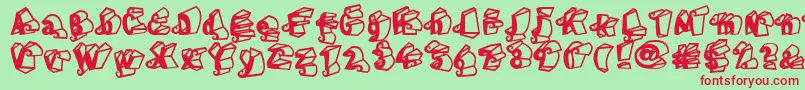 LinotypeHenriDimensions-Schriftart – Rote Schriften auf grünem Hintergrund
