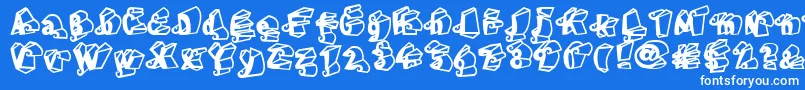 LinotypeHenriDimensions-fontti – valkoiset fontit sinisellä taustalla