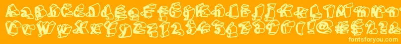 LinotypeHenriDimensions-Schriftart – Gelbe Schriften auf orangefarbenem Hintergrund