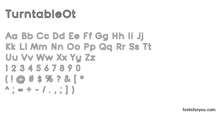 Schriftart TurntableOt – Alphabet, Zahlen, spezielle Symbole