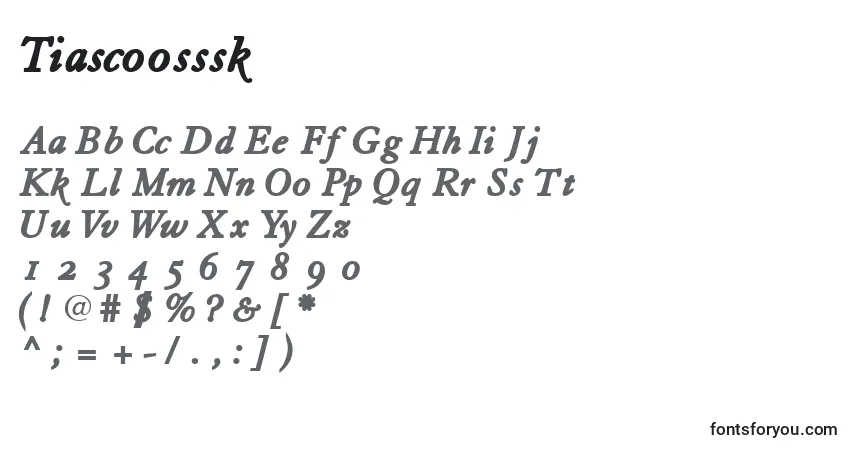 A fonte Tiascoosssk – alfabeto, números, caracteres especiais