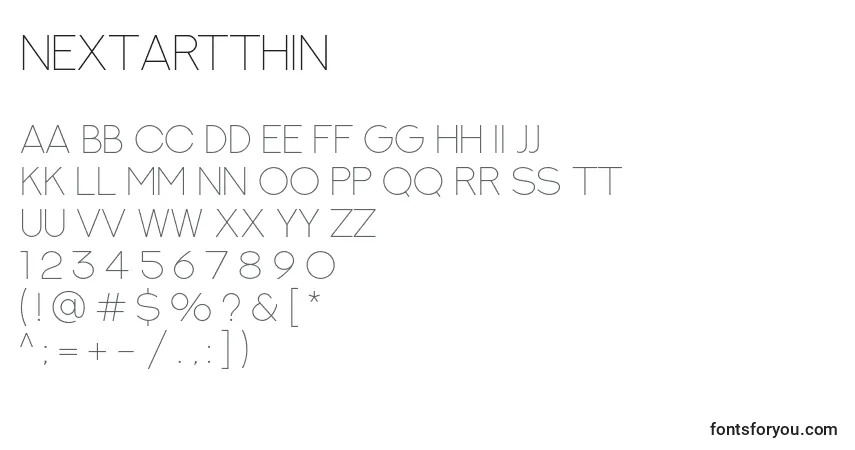 Czcionka NextArtThin – alfabet, cyfry, specjalne znaki