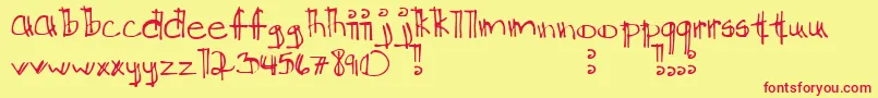 Fonte Kkdtchlg – fontes vermelhas em um fundo amarelo