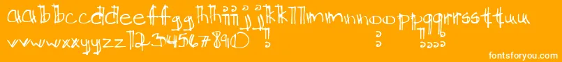 Kkdtchlg-Schriftart – Weiße Schriften auf orangefarbenem Hintergrund