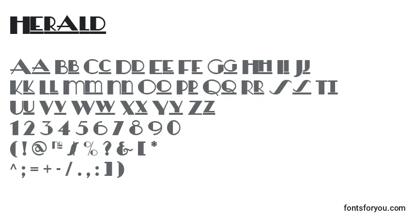 A fonte Herald – alfabeto, números, caracteres especiais
