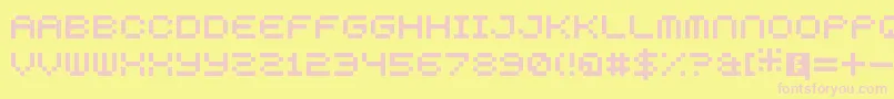 5squaredPixel-fontti – vaaleanpunaiset fontit keltaisella taustalla