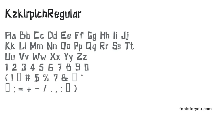 Czcionka KzkirpichRegular – alfabet, cyfry, specjalne znaki