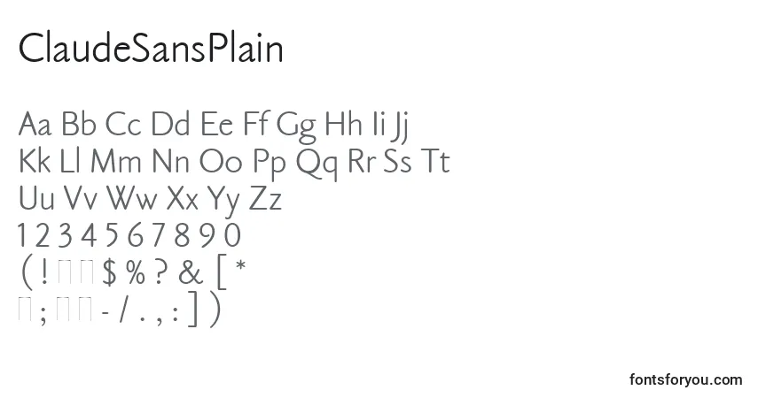 Czcionka ClaudeSansPlain – alfabet, cyfry, specjalne znaki