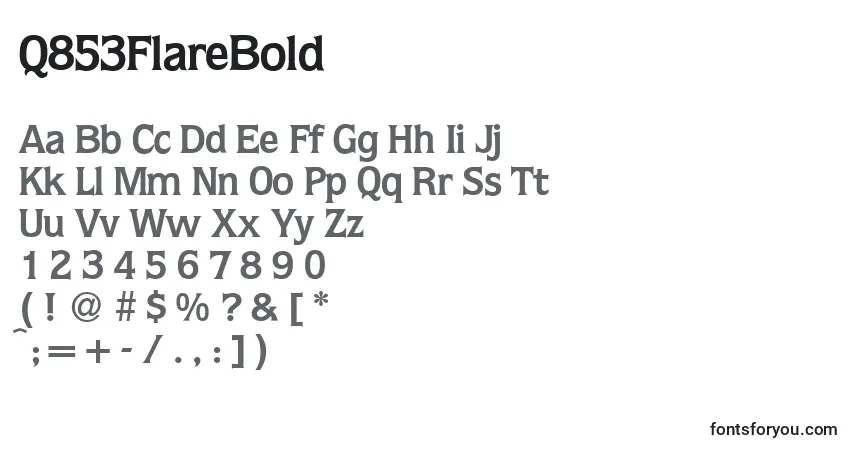 Czcionka Q853FlareBold – alfabet, cyfry, specjalne znaki