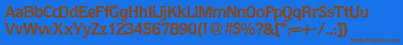 フォントQ853FlareBold – 茶色の文字が青い背景にあります。