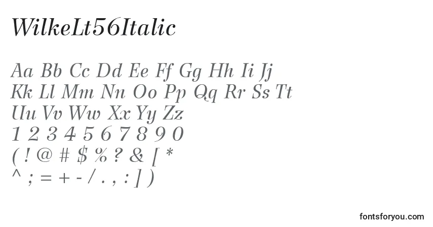Шрифт WilkeLt56Italic – алфавит, цифры, специальные символы