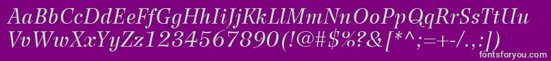 WilkeLt56Italic Font – Green Fonts on Purple Background