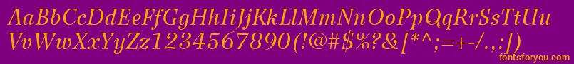 Fonte WilkeLt56Italic – fontes laranjas em um fundo violeta