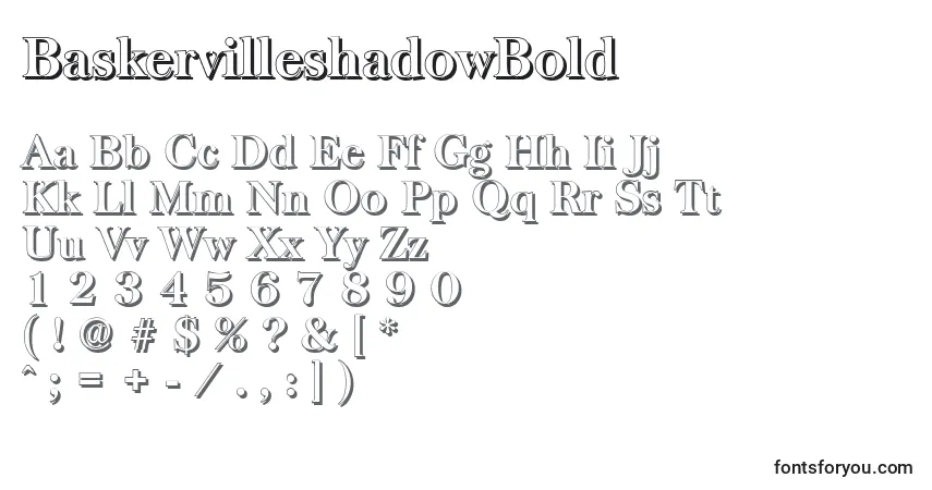 Czcionka BaskervilleshadowBold – alfabet, cyfry, specjalne znaki