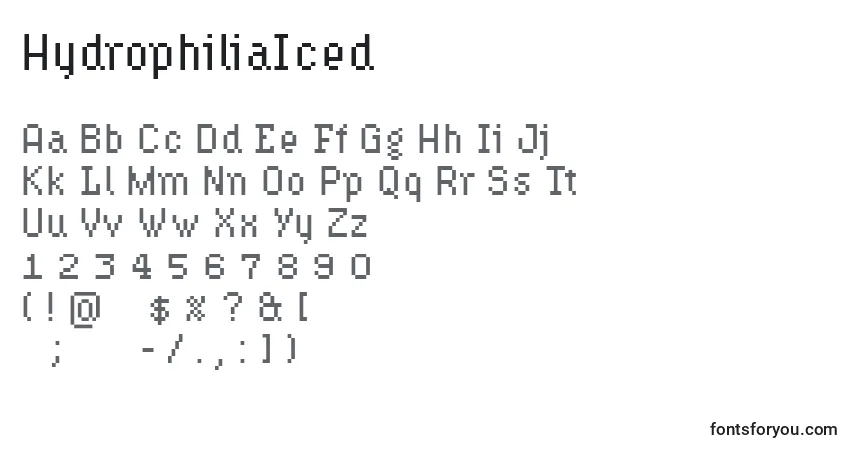 A fonte HydrophiliaIced – alfabeto, números, caracteres especiais