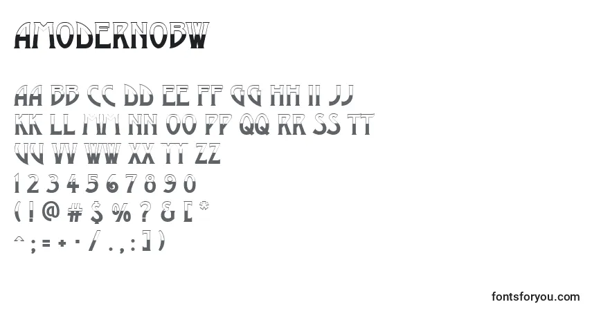 Czcionka AModernobw – alfabet, cyfry, specjalne znaki