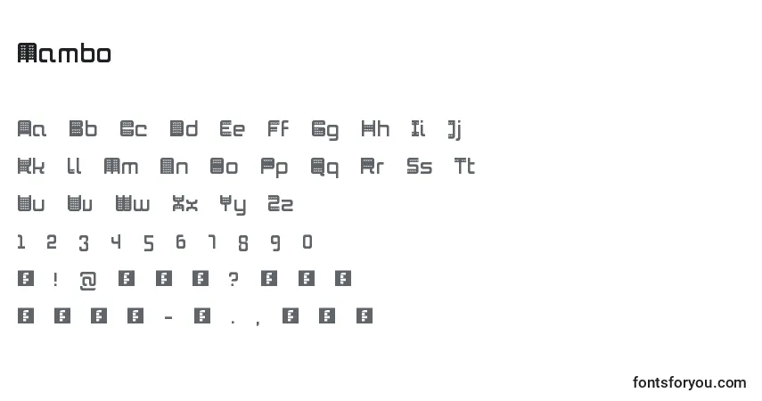 A fonte Mambo – alfabeto, números, caracteres especiais
