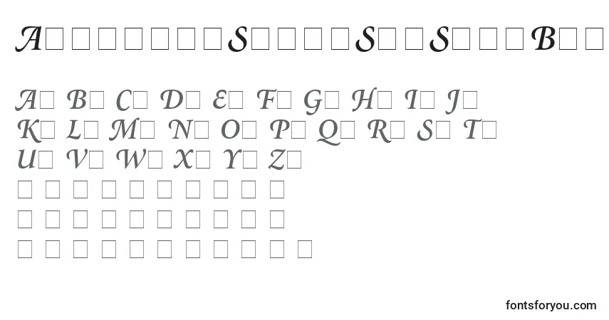 A fonte AtlantixSwashSsiSemiBoldItalic – alfabeto, números, caracteres especiais