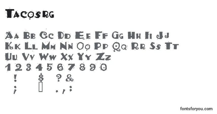Schriftart Tacosrg – Alphabet, Zahlen, spezielle Symbole
