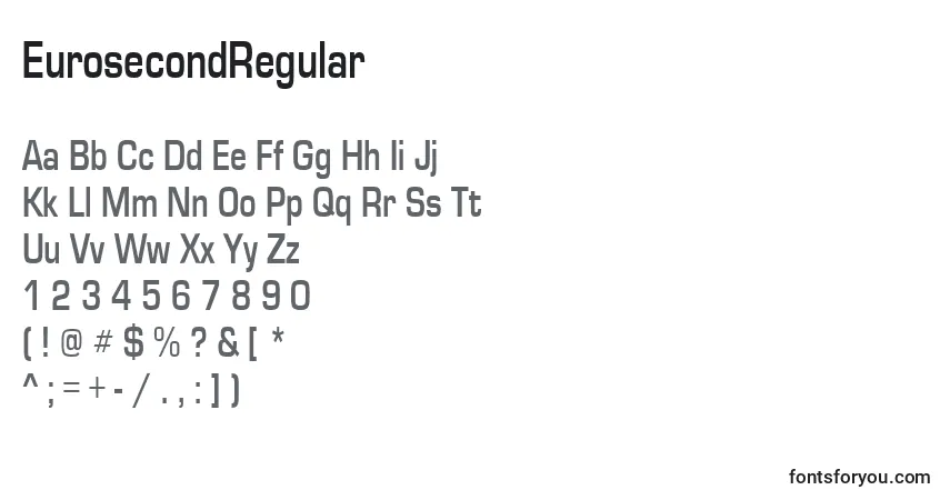 Czcionka EurosecondRegular – alfabet, cyfry, specjalne znaki