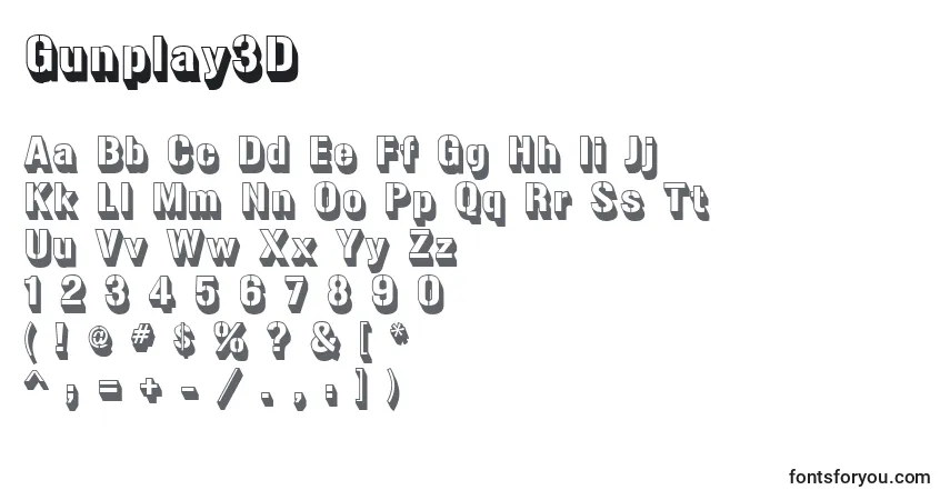 A fonte Gunplay3D – alfabeto, números, caracteres especiais