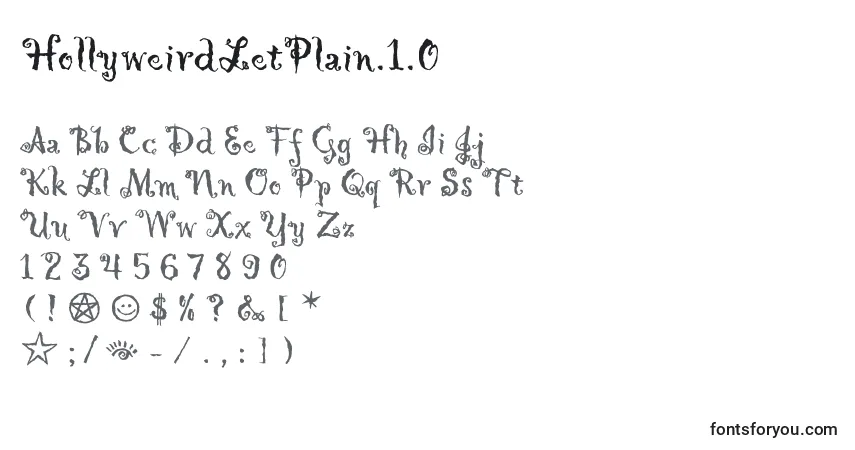 Czcionka HollyweirdLetPlain.1.0 – alfabet, cyfry, specjalne znaki
