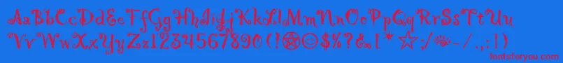 HollyweirdLetPlain.1.0 Font – Red Fonts on Blue Background