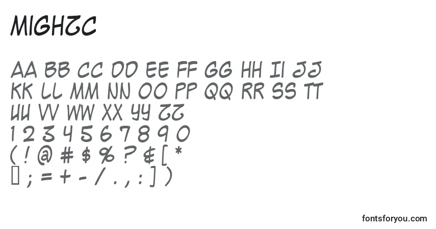 Шрифт Mighzc – алфавит, цифры, специальные символы