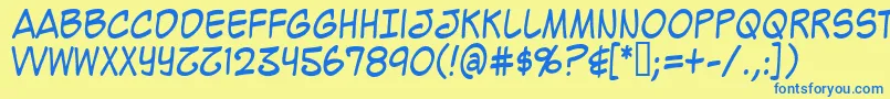 フォントMighzc – 青い文字が黄色の背景にあります。