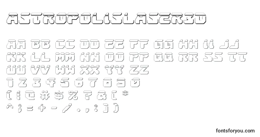 Шрифт AstropolisLaser3D – алфавит, цифры, специальные символы