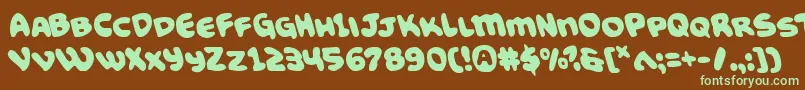 フォントFunnypagesleft – 緑色の文字が茶色の背景にあります。